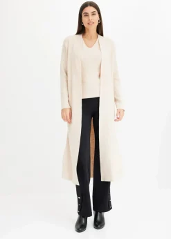 bonprix Pullover & Strickjacken|Strickmode^Longstrickjacke mit Viskose beige meliert