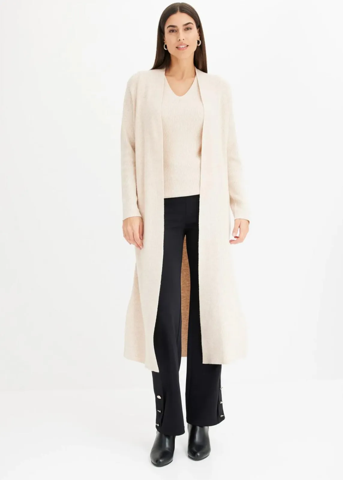 bonprix Pullover & Strickjacken|Strickmode^Longstrickjacke mit Viskose beige meliert