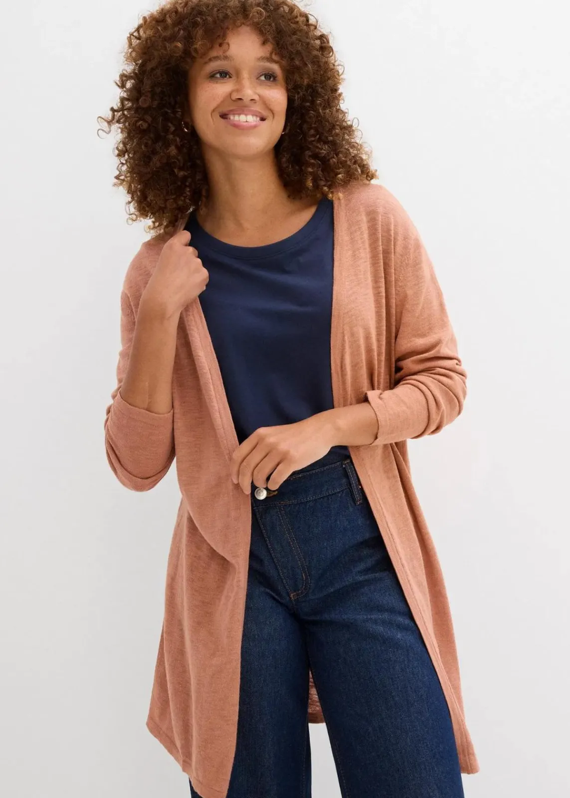 bonprix Bekleidung·Röcke|Bekleidung·Jeans^Longstrickjacke, offen schokosorbet