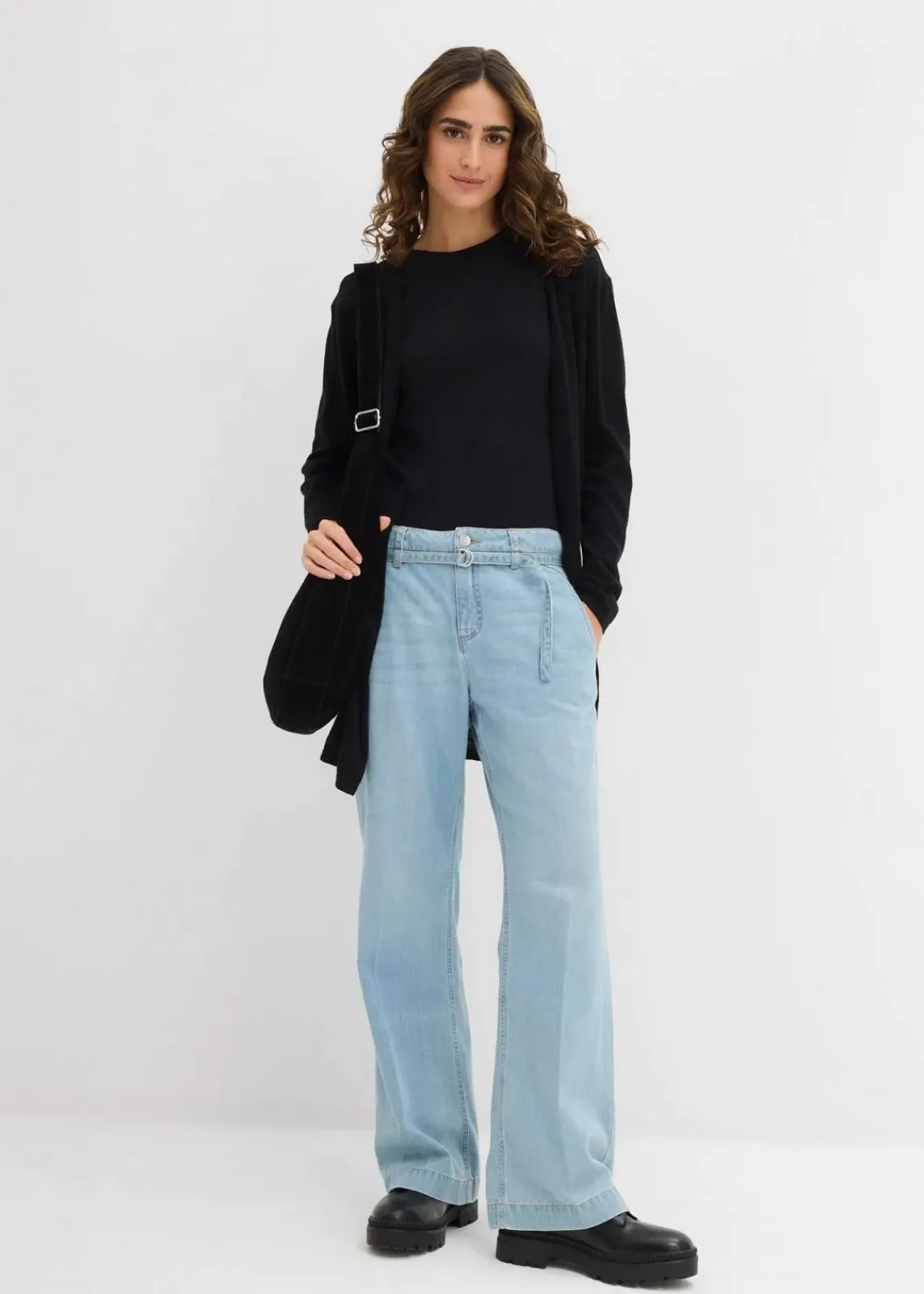 bonprix Bekleidung·Röcke|Bekleidung·Jeans^Longstrickjacke, offen schwarz
