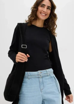 bonprix Bekleidung·Röcke|Bekleidung·Jeans^Longstrickjacke, offen schwarz