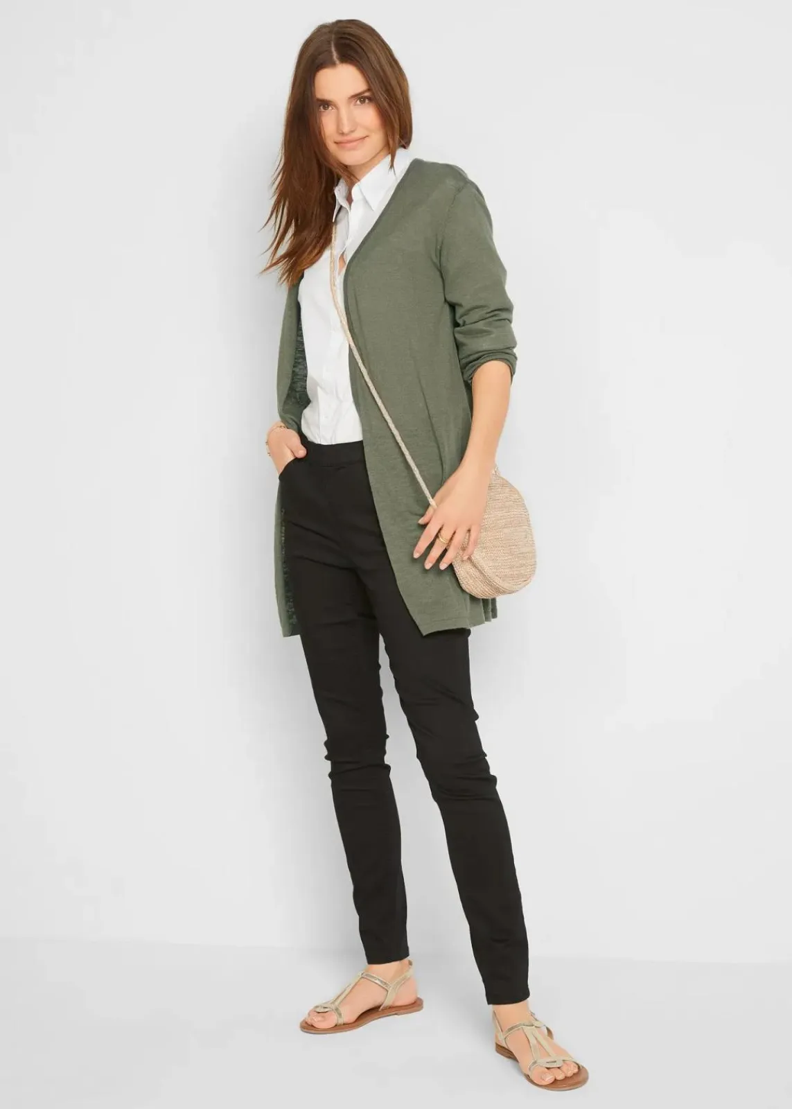 bonprix Strickmode|Bekleidung·Umstandsmode^Longstrickjacke, offen oliv