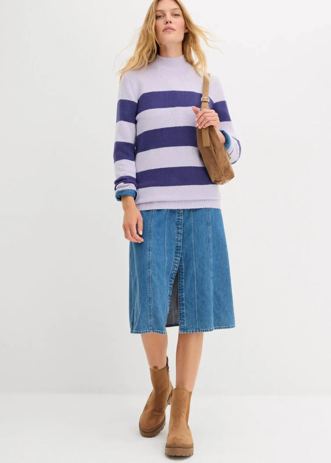 bonprix Bekleidung·Umstandsmode|Bekleidung·Röcke^Long-Strickpullover dunkelpazifik/perlviolett gestreift