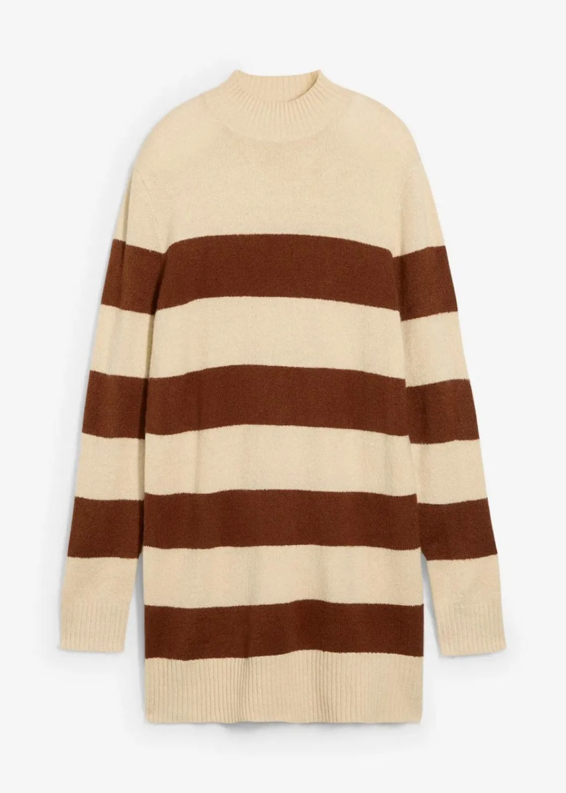 bonprix Pullover & Strickjacken|Basics^Long-Strickpullover ziegelbraun/hellsand gestreift