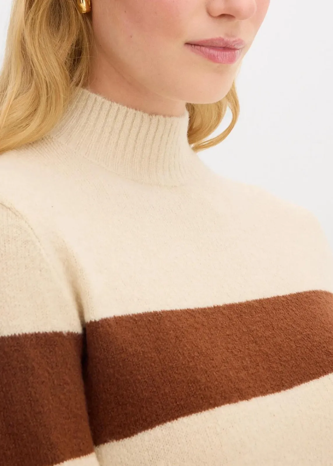 bonprix Pullover & Strickjacken|Basics^Long-Strickpullover ziegelbraun/hellsand gestreift