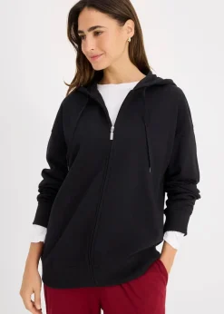 bonprix Bekleidung·Röcke|Bekleidung·Blusen & Tuniken^Long-Sweatjacke schwarz