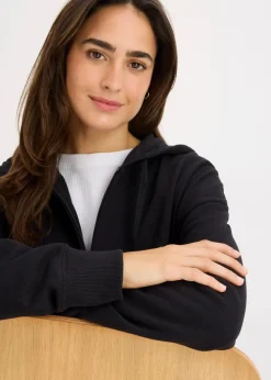 bonprix Bekleidung·Röcke|Bekleidung·Blusen & Tuniken^Long-Sweatjacke schwarz