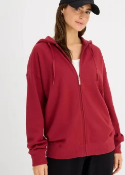 bonprix Sweat|Basics^Long-Sweatjacke pflaumenrot