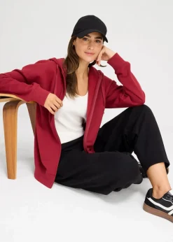 bonprix Sweat|Basics^Long-Sweatjacke pflaumenrot