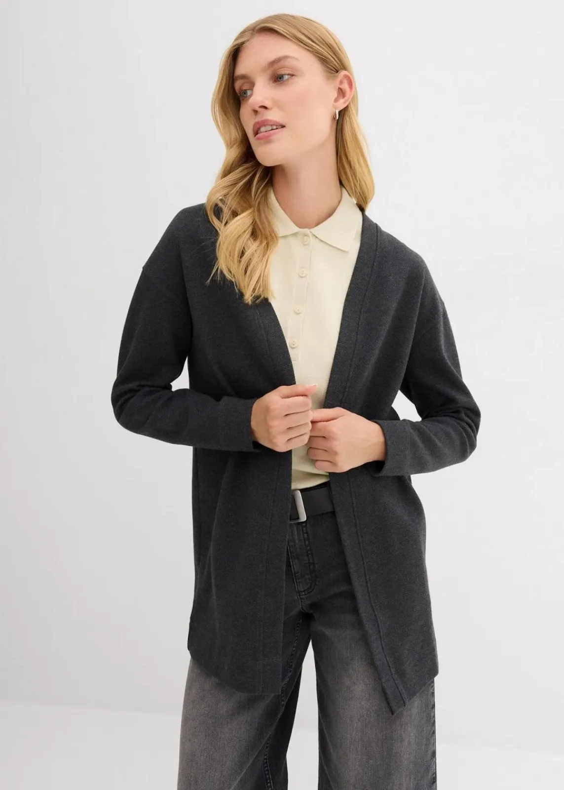 bonprix Bekleidung·Blusen & Tuniken|Sweat^Long-Sweatjacke aus weichem Baumwoll-Mix anthrazit meliert