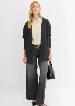 bonprix Bekleidung·Blusen & Tuniken|Sweat^Long-Sweatjacke aus weichem Baumwoll-Mix anthrazit meliert
