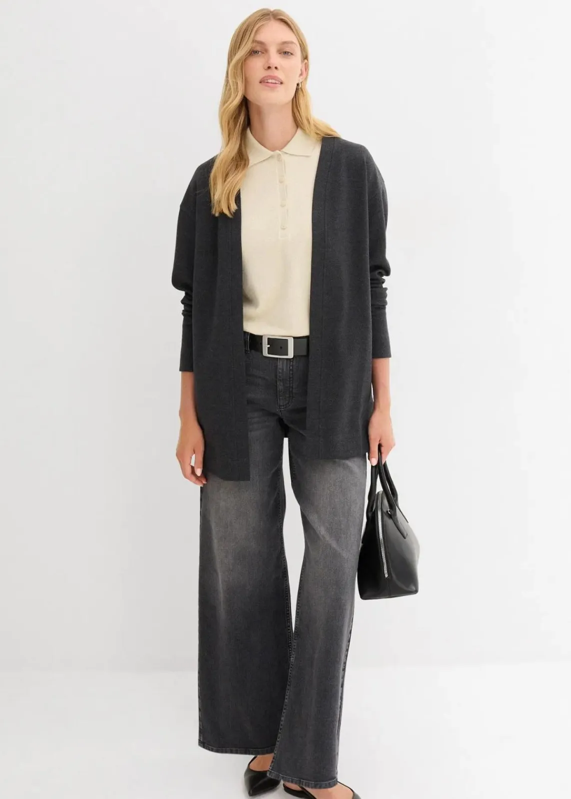 bonprix Bekleidung·Blusen & Tuniken|Sweat^Long-Sweatjacke aus weichem Baumwoll-Mix anthrazit meliert