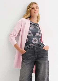 bonprix Sweat|Bekleidung·Blusen & Tuniken^Long-Sweatjacke aus weichem Baumwoll-Mix puderflieder