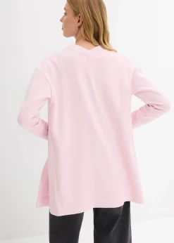 bonprix Sweat|Bekleidung·Blusen & Tuniken^Long-Sweatjacke aus weichem Baumwoll-Mix puderflieder