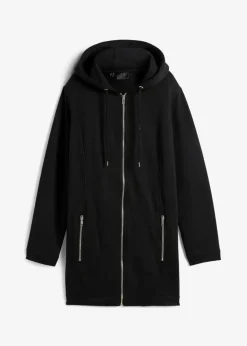 bonprix Bekleidung·Blusen & Tuniken|Sweat^Long-Sweatjacke mit Reißverschlusstaschen schwarz