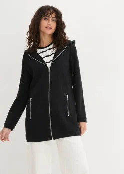 bonprix Bekleidung·Blusen & Tuniken|Sweat^Long-Sweatjacke mit Reißverschlusstaschen schwarz
