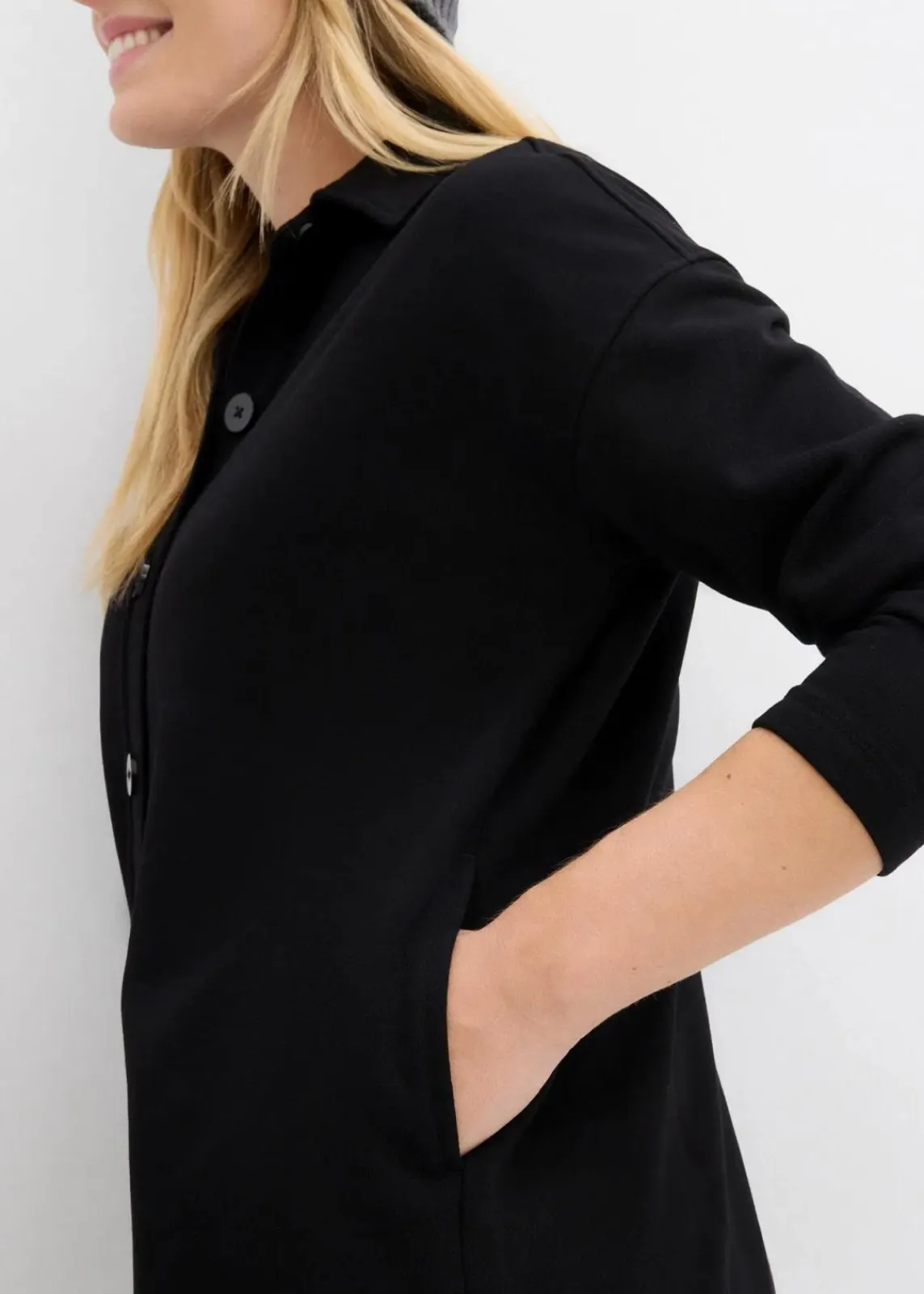 bonprix Bekleidung·Blusen & Tuniken|Sweat^Long-Sweatjacke mit Taschen schwarz