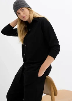 bonprix Bekleidung·Blusen & Tuniken|Sweat^Long-Sweatjacke mit Taschen schwarz