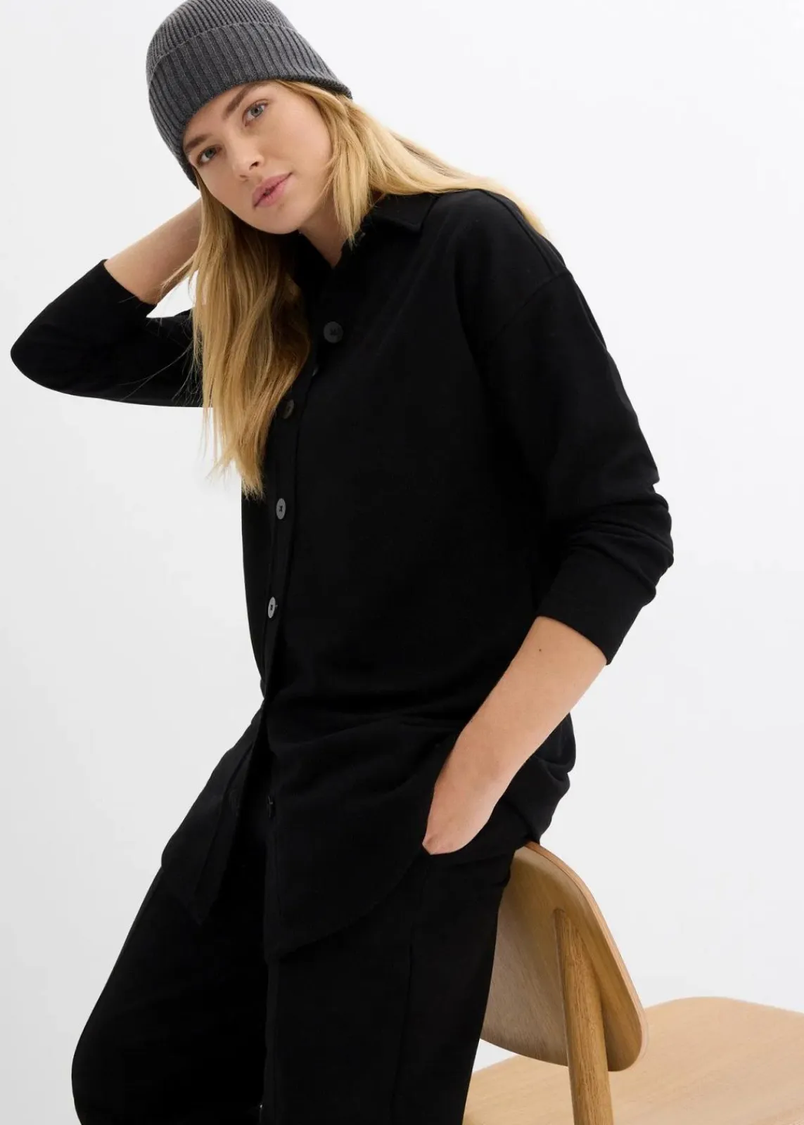 bonprix Bekleidung·Blusen & Tuniken|Sweat^Long-Sweatjacke mit Taschen schwarz