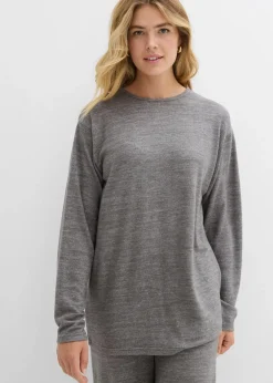 bonprix Sweat|Zweiteiler & Sets^Long-Sweatshirt in Strickoptik anthrazit meliert