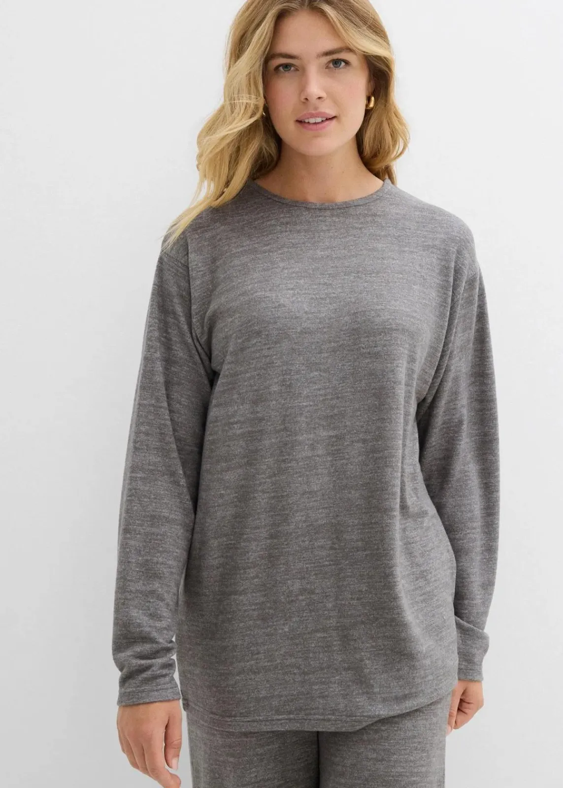 bonprix Sweat|Zweiteiler & Sets^Long-Sweatshirt in Strickoptik anthrazit meliert