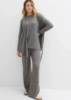 bonprix Sweat|Zweiteiler & Sets^Long-Sweatshirt in Strickoptik anthrazit meliert