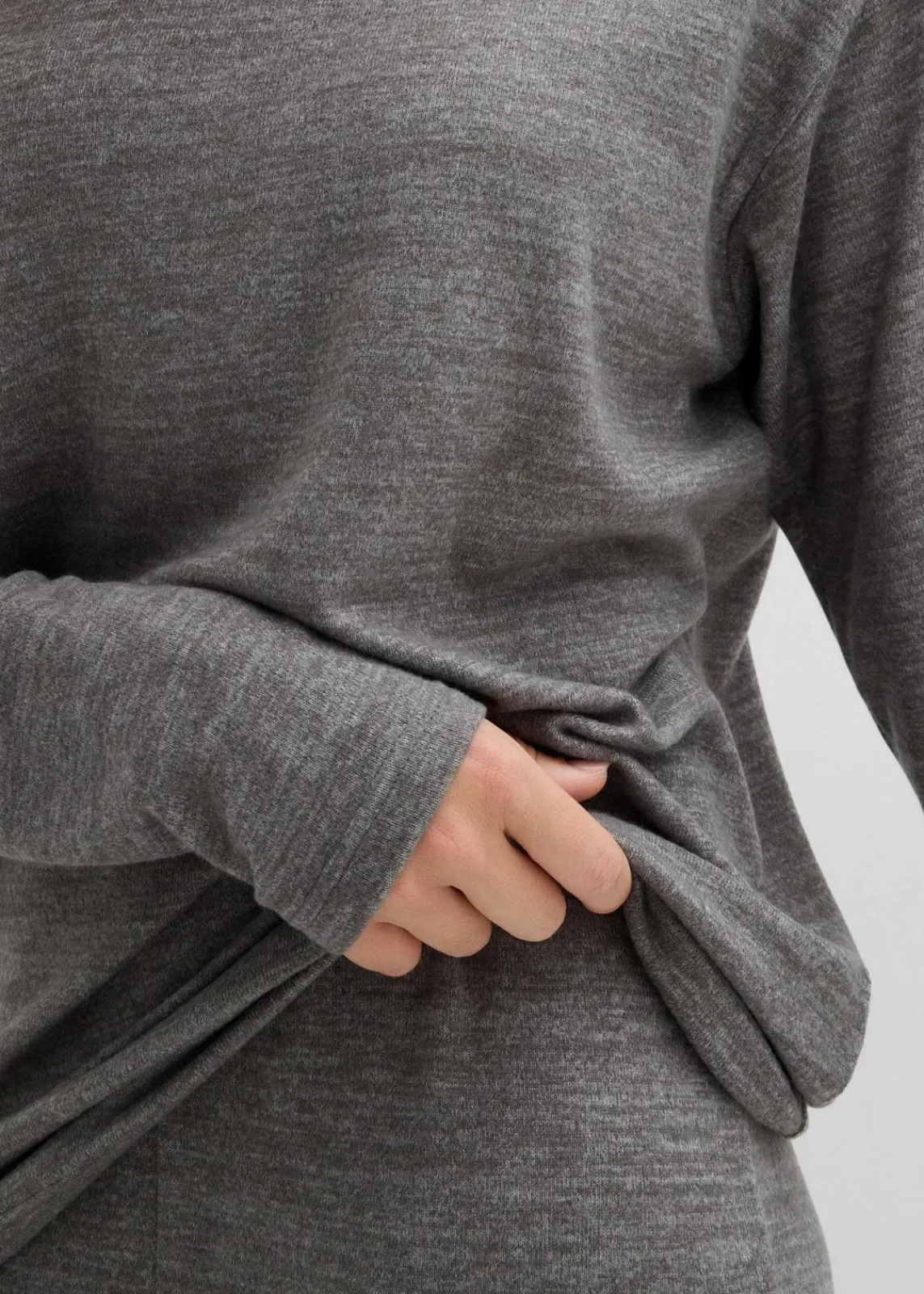 bonprix Sweat|Zweiteiler & Sets^Long-Sweatshirt in Strickoptik anthrazit meliert