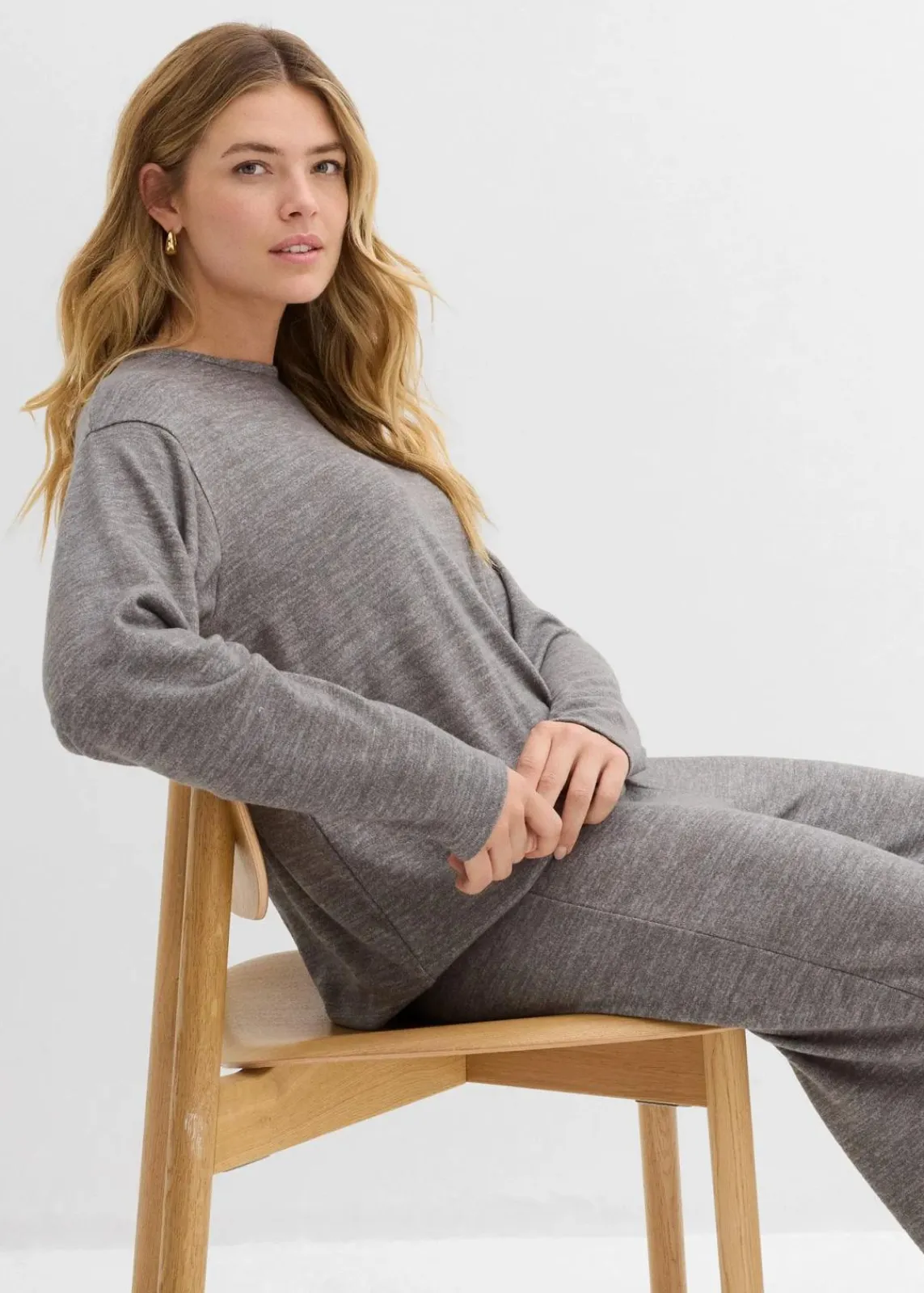 bonprix Sweat|Zweiteiler & Sets^Long-Sweatshirt in Strickoptik anthrazit meliert