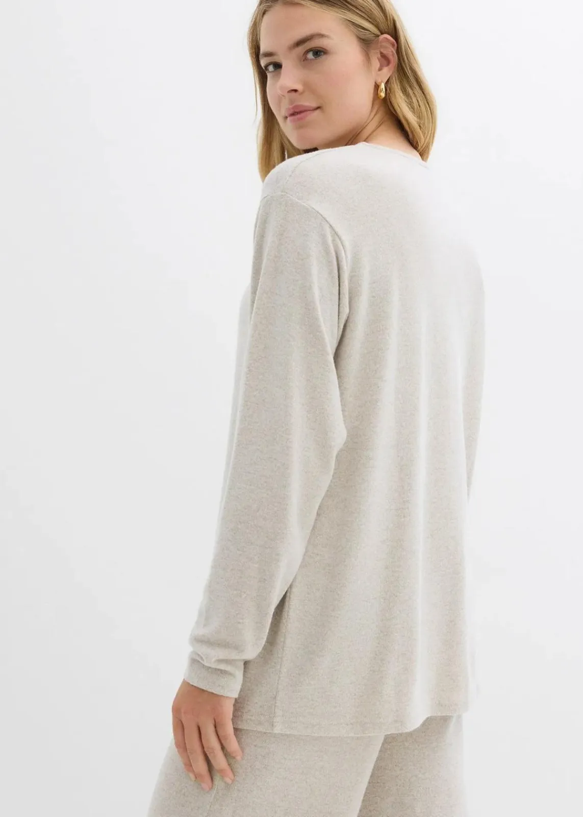 bonprix Bekleidung·Blusen & Tuniken|Zweiteiler & Sets^Long-Sweatshirt in Strickoptik hellsand meliert