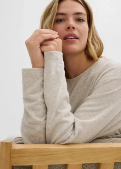 bonprix Bekleidung·Blusen & Tuniken|Zweiteiler & Sets^Long-Sweatshirt in Strickoptik hellsand meliert