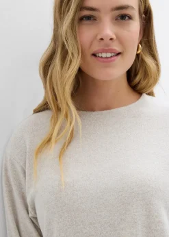 bonprix Bekleidung·Blusen & Tuniken|Zweiteiler & Sets^Long-Sweatshirt in Strickoptik hellsand meliert