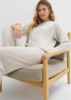 bonprix Bekleidung·Blusen & Tuniken|Zweiteiler & Sets^Long-Sweatshirt in Strickoptik hellsand meliert