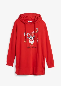 bonprix Sweat|Bekleidung·Blusen & Tuniken^Long-Sweatshirt mit Seitenschlitz und Kapuze erdbeere