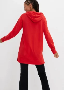 bonprix Sweat|Bekleidung·Blusen & Tuniken^Long-Sweatshirt mit Seitenschlitz und Kapuze erdbeere