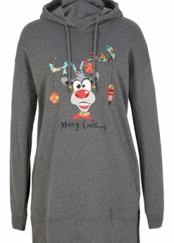 bonprix Bekleidung·Blusen & Tuniken|Sweat^Long-Sweatshirt mit Seitenschlitz und Kapuze grau meliert