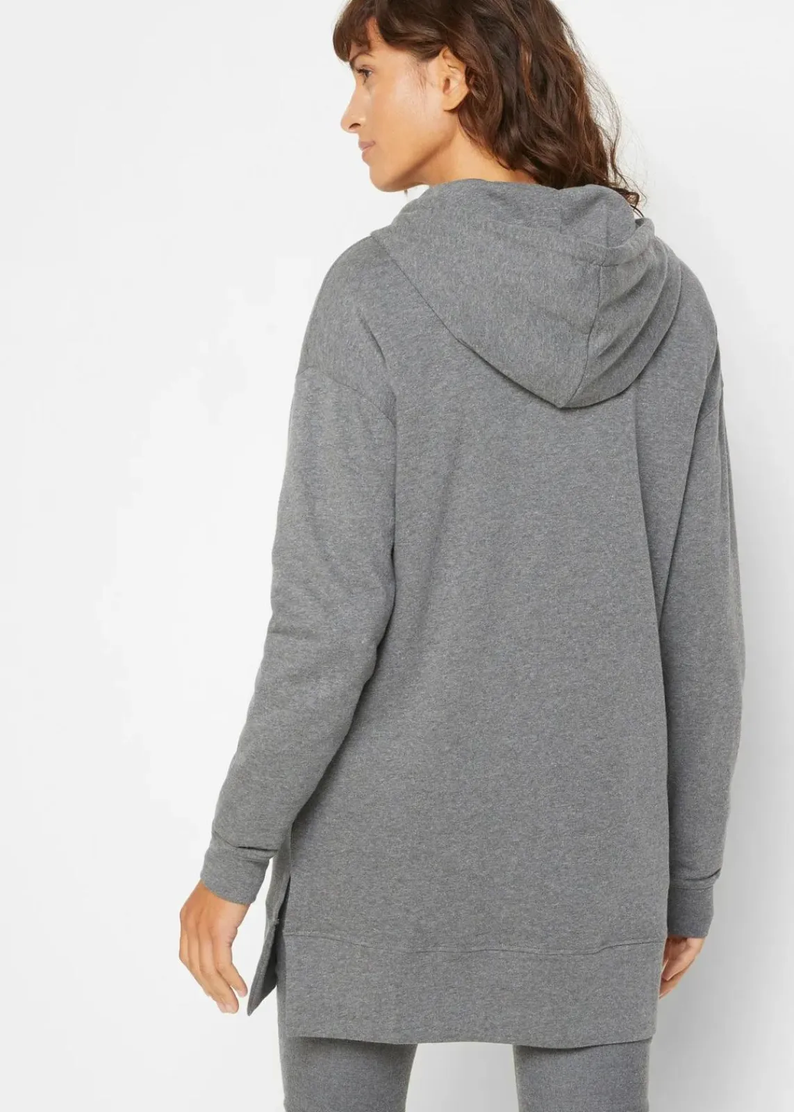 bonprix Bekleidung·Blusen & Tuniken|Sweat^Long-Sweatshirt mit Seitenschlitz und Kapuze grau meliert