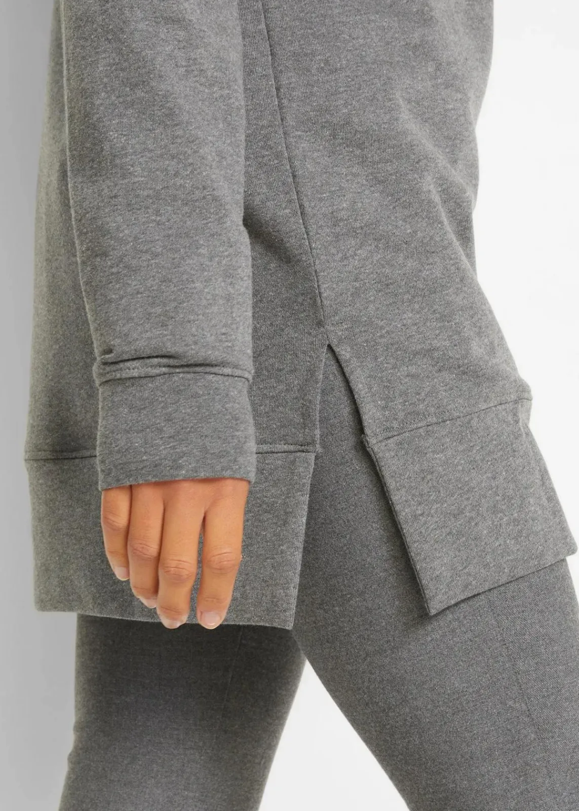 bonprix Bekleidung·Blusen & Tuniken|Sweat^Long-Sweatshirt mit Seitenschlitz und Kapuze grau meliert