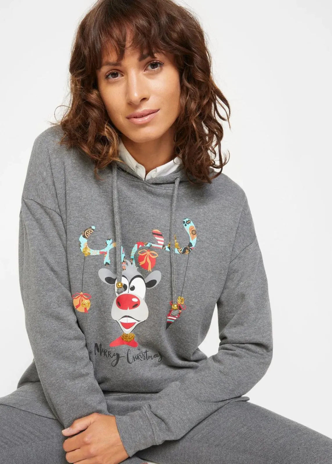 bonprix Bekleidung·Blusen & Tuniken|Sweat^Long-Sweatshirt mit Seitenschlitz und Kapuze grau meliert