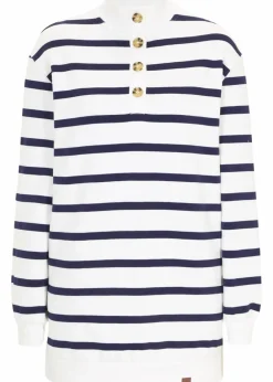 bonprix Sweat|Bekleidung·Blusen & Tuniken^Longsweatshirt mit Troyer-Kragen wollweiß gestreift