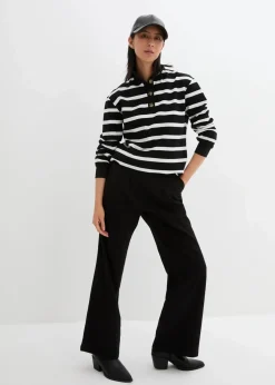 bonprix Bekleidung·Blusen & Tuniken|Sweat^Longsweatshirt mit Troyer-Kragen schwarz/weiß gestreift