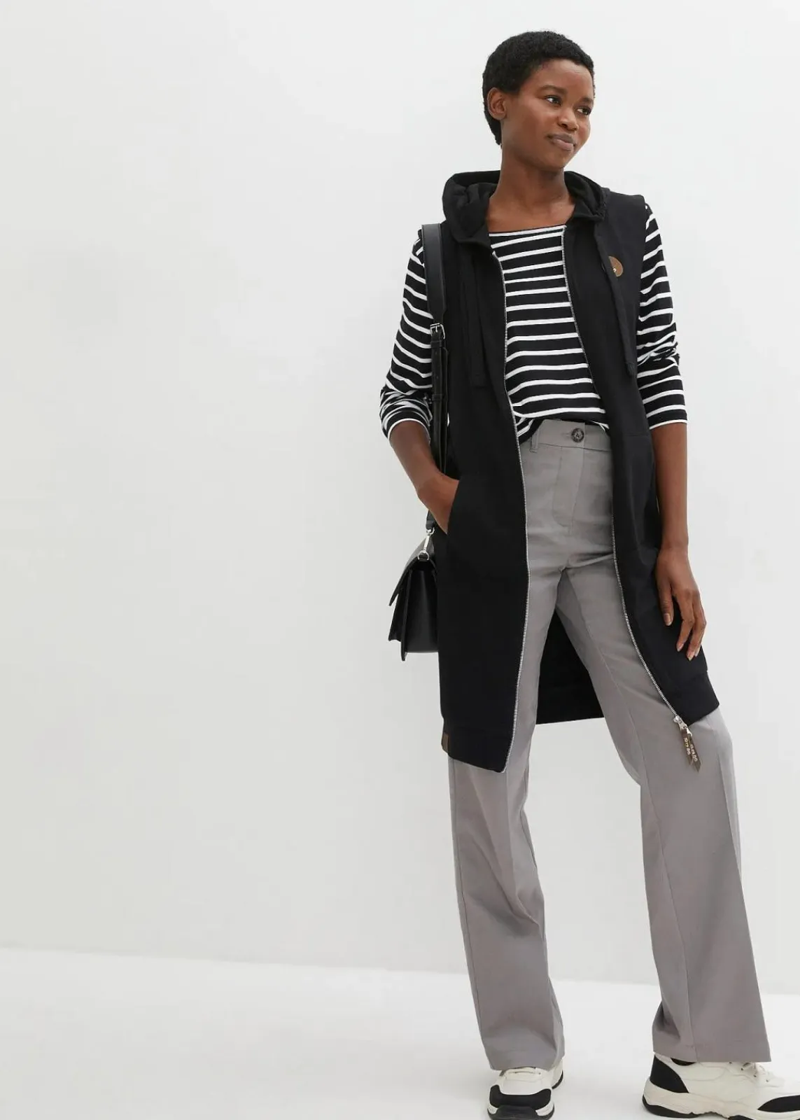 bonprix Bekleidung·Blusen & Tuniken|Bekleidung·Hosen^Long-Sweatweste mit Kapuze aus Baumwoll-Mix schwarz