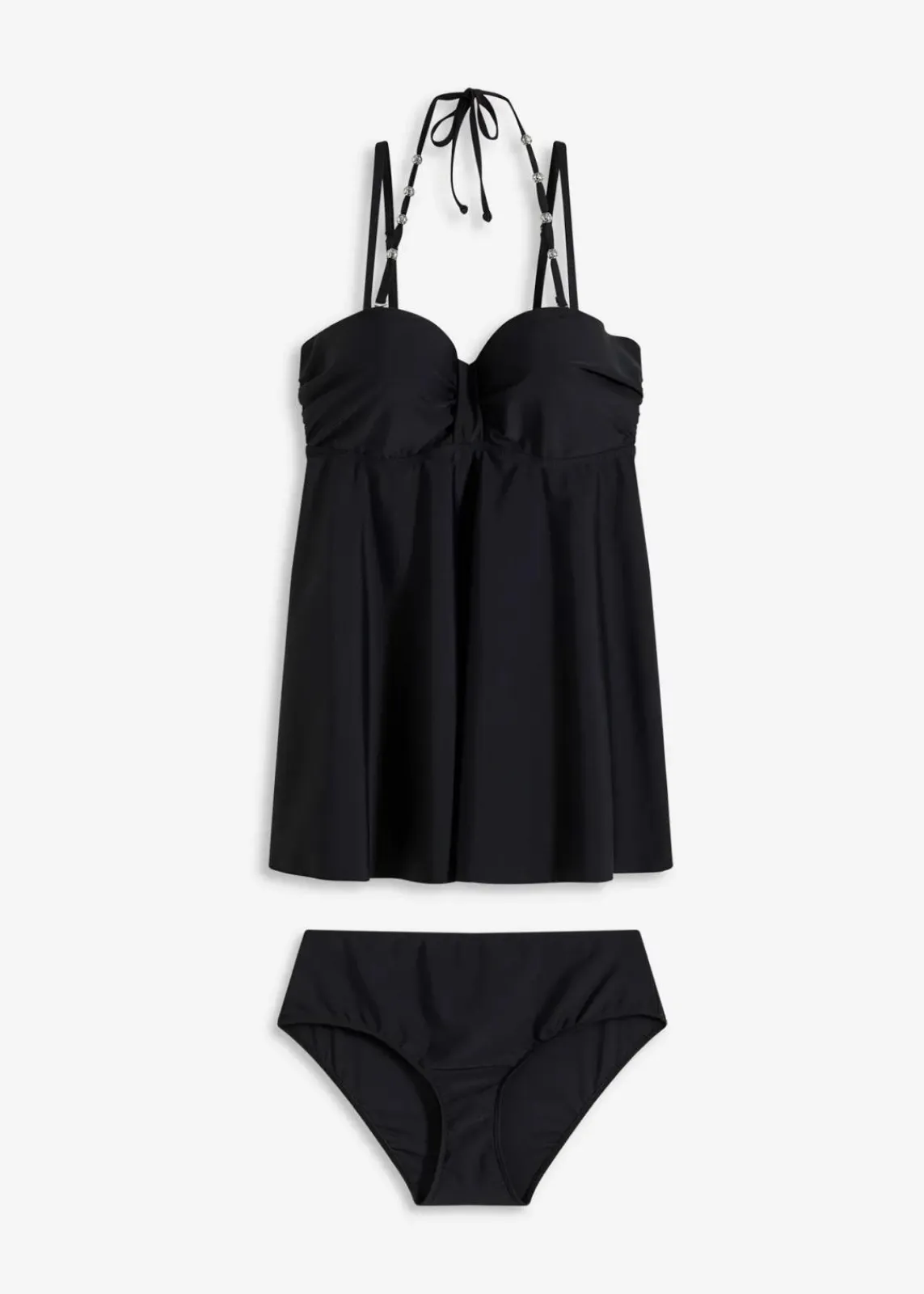 bonprix Nachhaltigere Materialien|Bademode·Tankinis^Long-Tankini mit verzierten Trägern (2-tlg.Set) schwarz