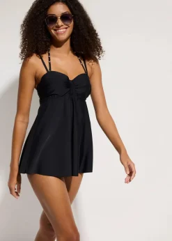 bonprix Nachhaltigere Materialien|Bademode·Tankinis^Long-Tankini mit verzierten Trägern (2-tlg.Set) schwarz