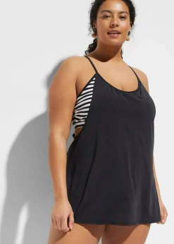 bonprix Nachhaltigere Materialien|Bedeckende Bademode^Long-Tankini (2-tlg. Set) im Lagenlook schwarz/weiß