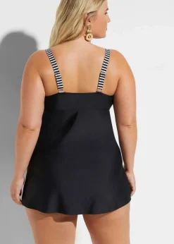 bonprix Nachhaltigere Materialien|Bedeckende Bademode^Long-Tankini (2-tlg. Set) mit Highwaist-Bikinihose schwarz graphisch