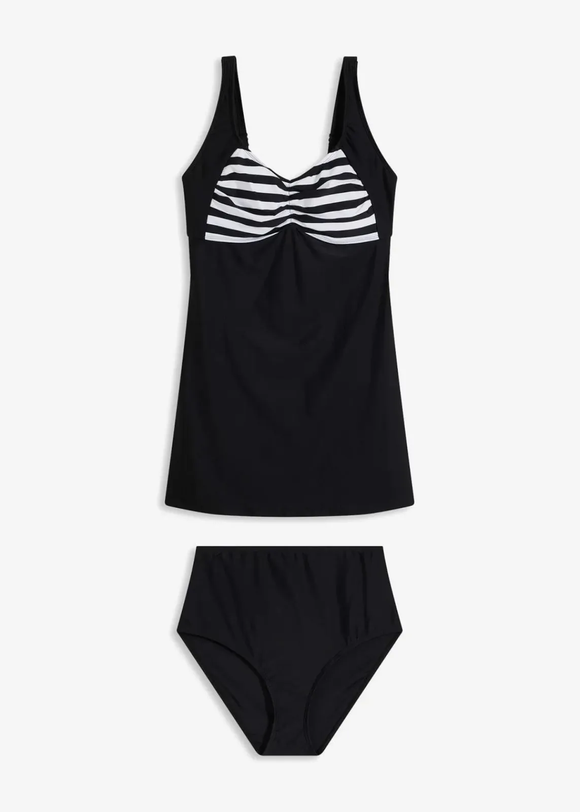 bonprix Nachhaltigere Materialien|Bedeckende Bademode^Long-Tankini (2-tlg. Set) mit Highwaist-Bikinihose schwarz/weiß