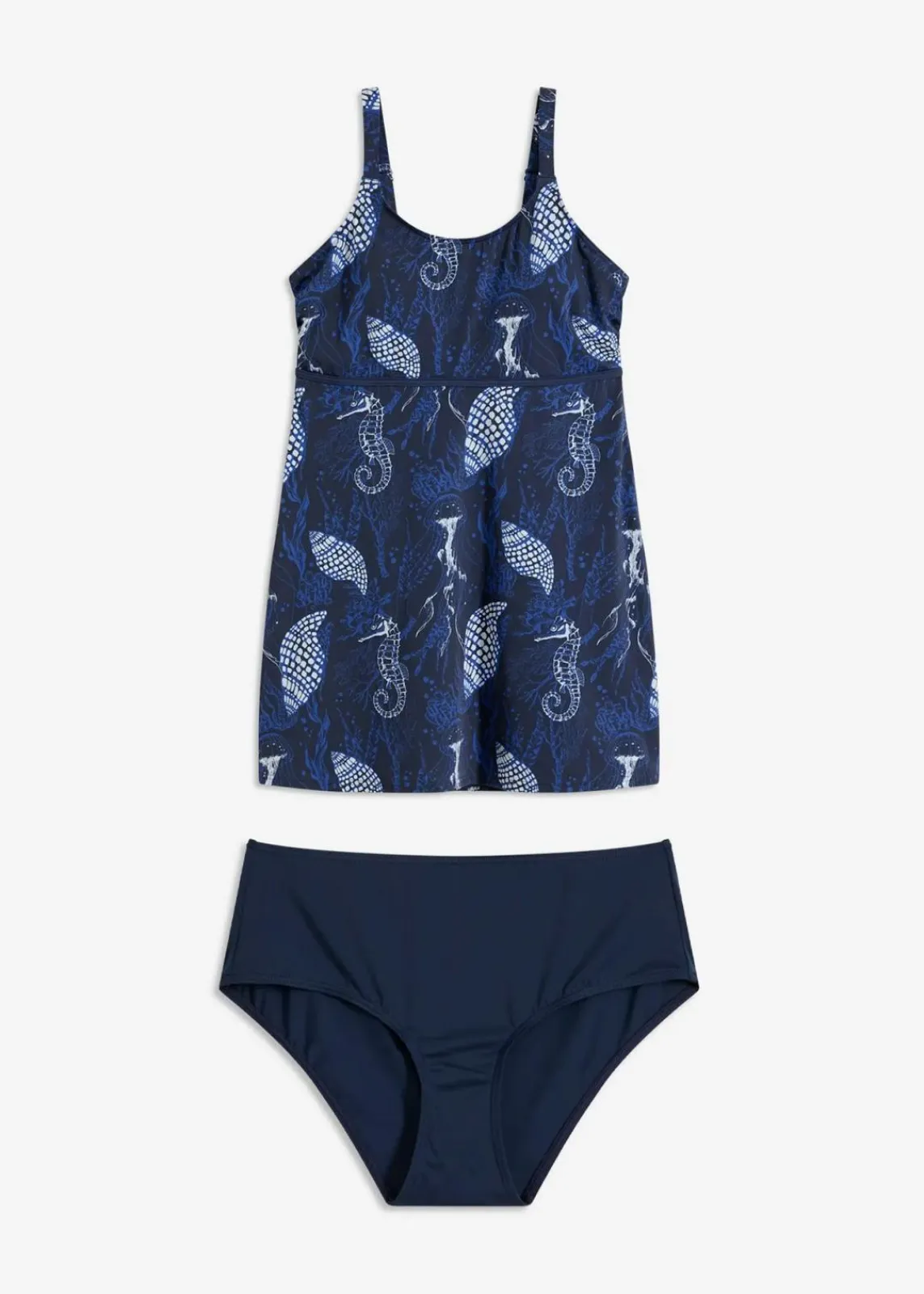 bonprix Nachhaltigere Materialien|Tankinis^Long-Tankini (2-tlg.Set) dunkelblau bedruckt