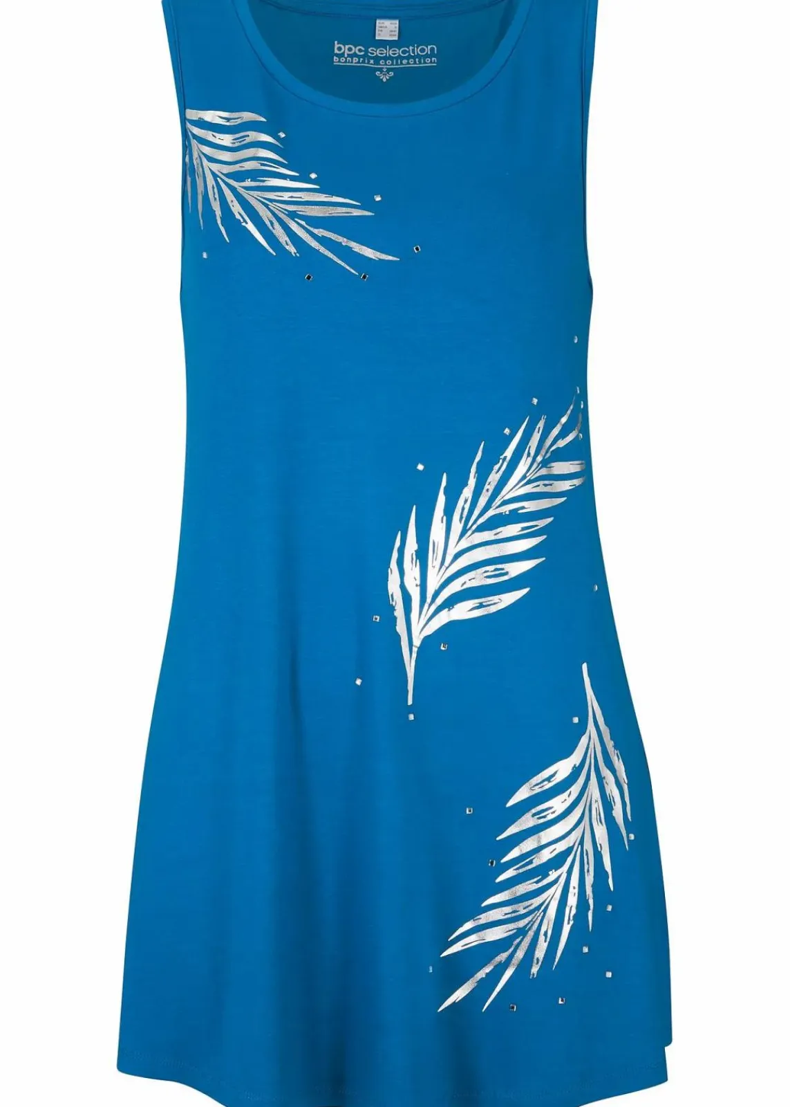 bonprix Shirts & Tops|Nachhaltigere Materialien^Long-Top azurblau/silber bedruckt