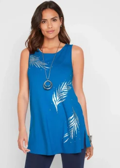 bonprix Shirts & Tops|Nachhaltigere Materialien^Long-Top azurblau/silber bedruckt