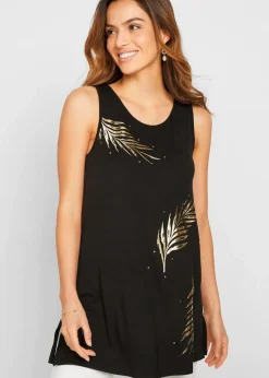 bonprix Nachhaltigere Materialien|Shirts & Tops^Long-Top schwarz/gold bedruckt